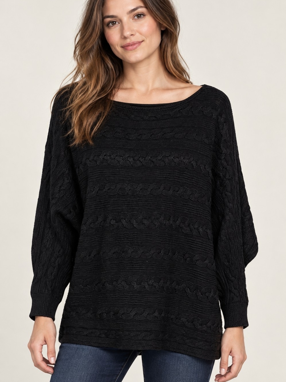Lauren Ralph Lauren Black Cable-Knit Scoopneck Pullover